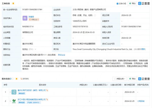 小商品城攜手重慶成立數(shù)智產業(yè)園，注冊資本1億賦能數(shù)據(jù)處理與存儲服務